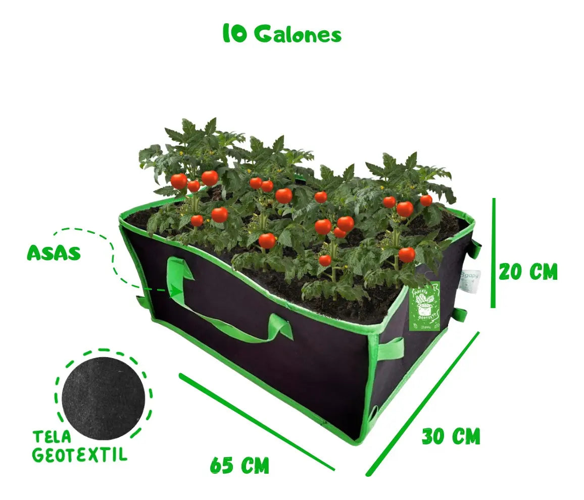 Kit 3 Macetas Cultivo Geotextil Rectangular Gapy 10 Galones